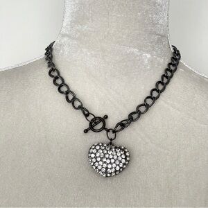 Vintage Pave Heart Rhinestones Toggle Chain Necklace Unique Statement